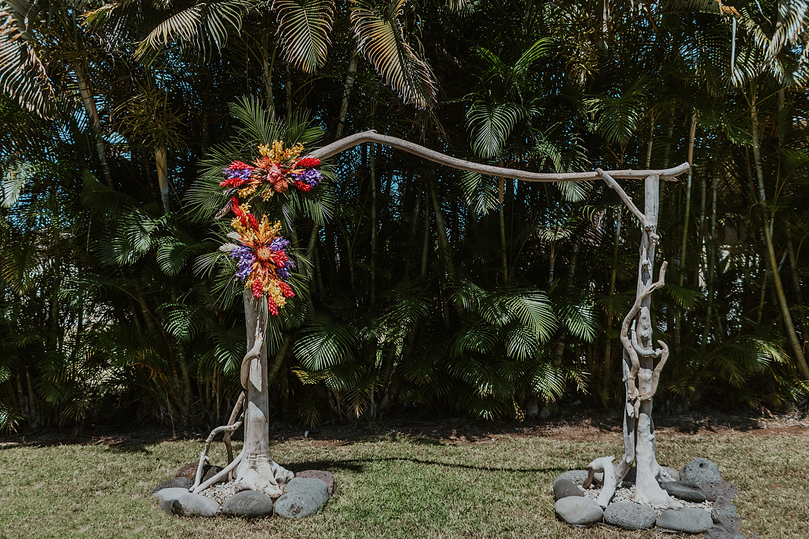 Detail shot of natural branch wedding arch