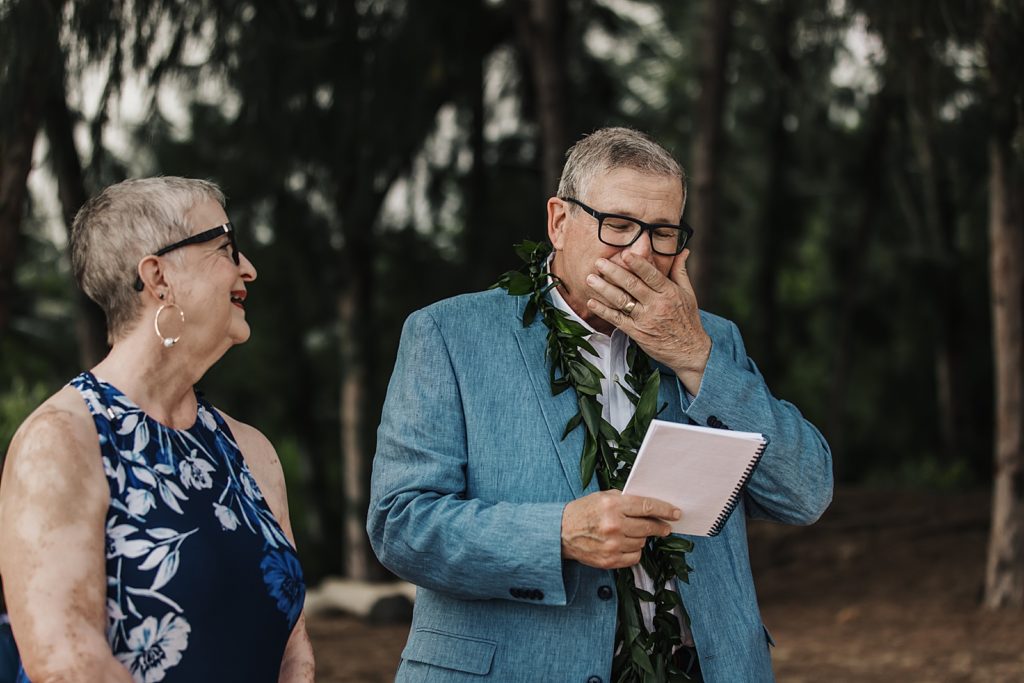 Father giving speech at Oceanside Elopement Ceremony
